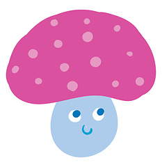 Image showing Cartoon funny happy pink mushroom vector or color illustration