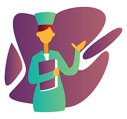 Image showing Colorful vector illustration of a nurse holding a record in fron