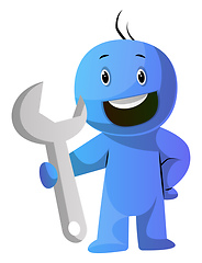 Image showing Blue cartoon caracter holding a big tool illustration vector on 