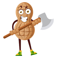 Image showing Peanut with big axe, illustration, vector on white background.