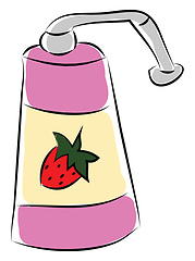 Image showing Pink soap bottle with a red strawberry vector illustration on wh