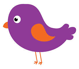 Image showing Cartoon purple bird set on isolated white background viewed from