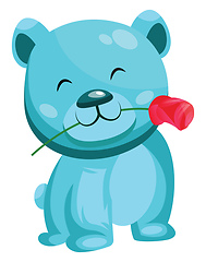 Image showing Turquoise bear holding a red rose in his mouth vector illustrati