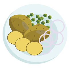 Image showing Vector illustration of a plate with potatos beans and onions on 