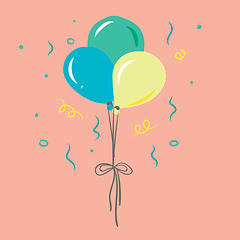 Image showing Three colorful balloons with exclamation mark tied together with