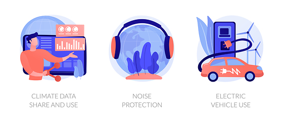 Image showing Climate data share and use, noise protection, electric vehicle use vector concept metaphors.