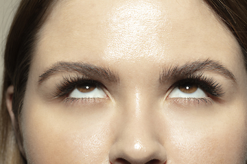 Image showing Close up of face of beautiful caucasian young woman, focus on eyes