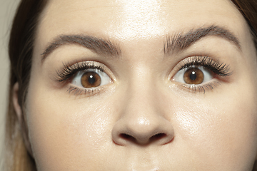 Image showing Close up of face of beautiful caucasian young woman, focus on eyes