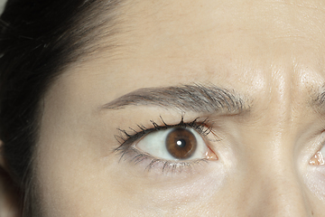 Image showing Close up of face of beautiful caucasian young woman, focus on eyes