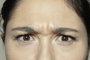 Image showing Close up of face of beautiful caucasian young woman, focus on eyes