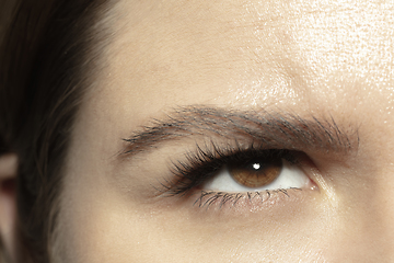 Image showing Close up of face of beautiful caucasian young woman, focus on eyes