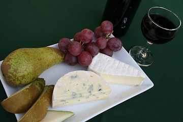 Image showing Cheese,fruit and wine