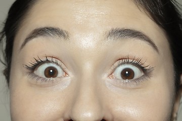 Image showing Close up of face of beautiful caucasian young woman, focus on eyes