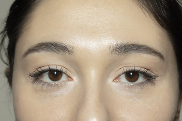 Image showing Close up of face of beautiful caucasian young woman, focus on eyes