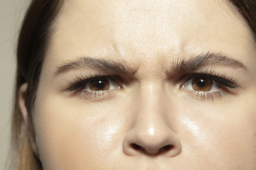 Image showing Close up of face of beautiful caucasian young woman, focus on eyes