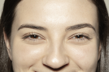 Image showing Close up of face of beautiful caucasian young woman, focus on eyes