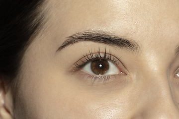 Image showing Close up of face of beautiful caucasian young woman, focus on eyes