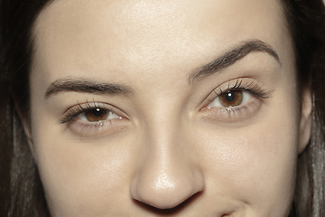 Image showing Close up of face of beautiful caucasian young woman, focus on eyes