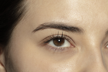 Image showing Close up of face of beautiful caucasian young woman, focus on eyes