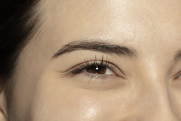 Image showing Close up of face of beautiful caucasian young woman, focus on eyes