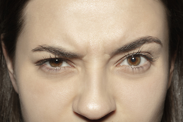 Image showing Close up of face of beautiful caucasian young woman, focus on eyes