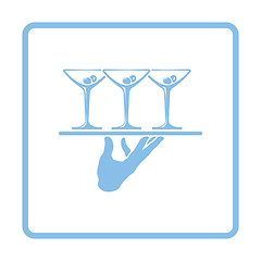 Image showing Waiter hand holding tray with martini glasses icon