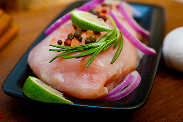 Image showing fresh organic chicken breast with herbs and spices