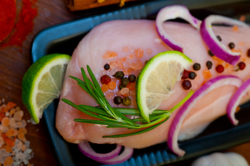 Image showing fresh organic chicken breast with herbs and spices