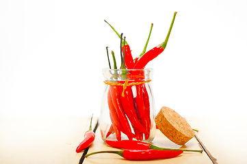 Image showing red chili peppers on a glass jar