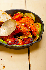 Image showing roasted shrimps with zucchini and tomatoes