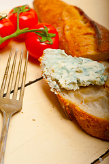 Image showing fresh blue cheese spread ove french baguette