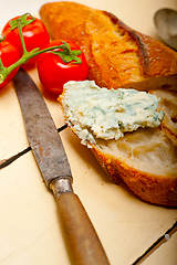 Image showing fresh blue cheese spread ove french baguette