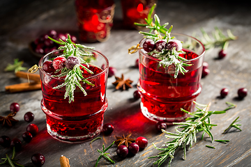 Image showing Cranberry mulled wine with rosemary for Christmas