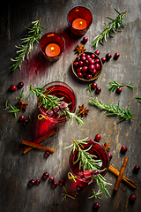 Image showing Cranberry mulled wine with rosemary for Christmas