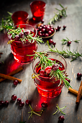 Image showing Cranberry mulled wine with rosemary for Christmas