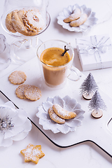 Image showing Vanillekipferl - Fresh Vanilla Cookies With Powdered Sugar For Christmas with Coffee