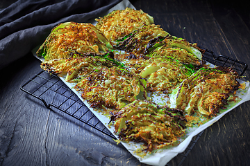 Image showing Baked savoy cabbage with parmesan cheese, honey and spices