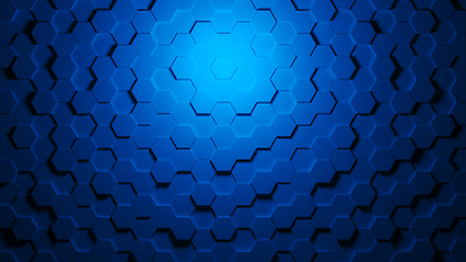 Image showing 3D rendering of blue octagons background with light spot in center.