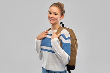 Image showing smiling teenage student girl with school bag