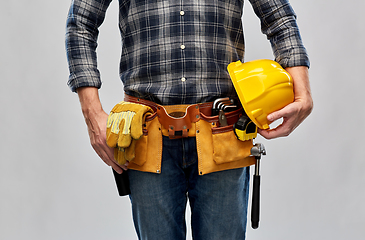 Image showing worker or builder with helmet and working tools