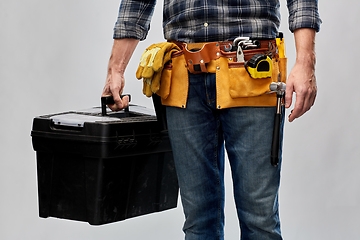 Image showing male builder with box of working tools