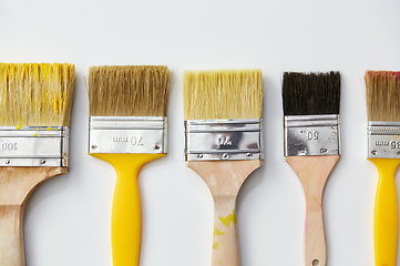 Image showing different size paint brushes on white background