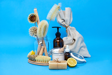 Image showing lemons, soap, washing soda, vinegar and brushes