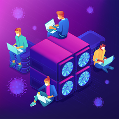 Image showing Covid-2019 virus spread analysis abstract isometric concept.