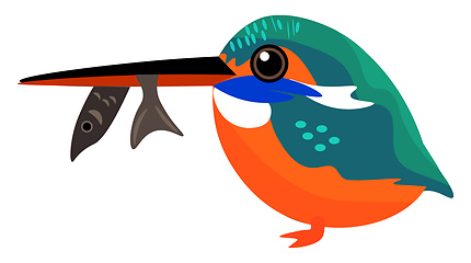 Image showing Painting of a colorful kingfisher with a fish trapped in its bea