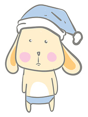 Image showing A baby cartoon hare wearing a cute blue head Santa-cap vector co