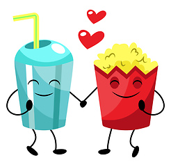 Image showing Popcorn and soda in love illustration vector on white background