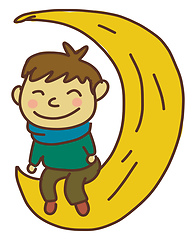 Image showing A happy boy sitting at the moon, vector color illustration.