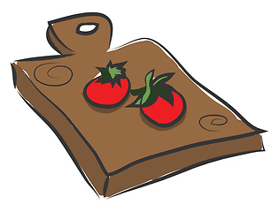 Image showing Clipart of two tomatoes over a wooden cutting pad vector or colo