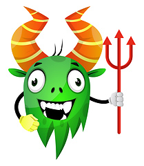 Image showing Cartoon monster holding a trident, illustration, vector on white